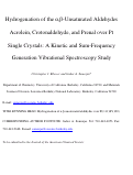 Cover page: Hydrogenation of the alpha,beta-Unsaturated Aldehydes Acrolein, Crotonaldehyde, and Prenal over Pt Single Crystals: A Kinetic and Sum-Frequency Generation Vibrational Spectroscopy Study