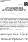 Cover page: “I Would Absolutely Need to Know That My Partner Is Still Going to be Protected”: Perceptions of HIV Cure-Related Research Among Diverse HIV Serodifferent Couples in the United States