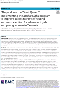Cover page: “They call me the ‘Great Queen’”: implementing the Malkia Klabu program to improve access to HIV self-testing and contraception for adolescent girls and young women in Tanzania