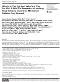 Cover page: Whats in This For You? Whats in This For Me?: A Win-Win Perspective of Involving Study Advisory Committee Members in Palliative Care Research.