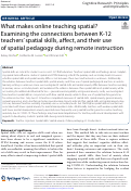 Cover page: What makes online teaching spatial? Examining the connections between K-12 teachers’ spatial skills, affect, and their use of spatial pedagogy during remote instruction