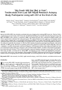 Cover page: “My Death Will Not [Be] in Vain”: Testimonials from Last Gift Rapid Research Autopsy Study Participants Living with HIV at the End of Life