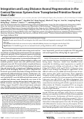 Cover page: Integration and Long Distance Axonal Regeneration in the Central Nervous System from Transplanted Primitive Neural Stem Cells*