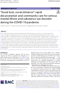 Cover page: “Good luck, social distance”: rapid decarceration and community care for serious mental illness and substance use disorder during the COVID-19 pandemic