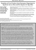 Cover page: Transition of Care Practices from Emergency Department to Inpatient: Survey Data and Development of Algorithm