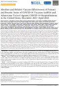 Cover page: Absolute and Relative Vaccine Effectiveness of Primary and Booster Series of COVID-19 Vaccines (mRNA and Adenovirus Vector) Against COVID-19 Hospitalizations in the United States, December 2021–April 2022
