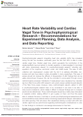 Cover page: Heart Rate Variability and Cardiac Vagal Tone in Psychophysiological Research - Recommendations for Experiment Planning, Data Analysis, and Data Reporting.