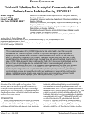 Cover page: Telehealth Solutions for In-hospital Communication with Patients Under Isolation During COVID-19