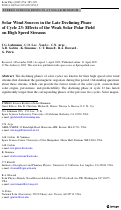 Cover page: Solar Wind Sources in the Late Declining Phase of Cycle 23: Effects of the Weak Solar Polar Field on High Speed Streams