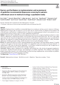 Cover page of Barriers and facilitators to implementation and sustainment of guideline-recommended depression screening for patients with breast cancer in medical oncology: a qualitative study