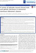 Cover page: A survey of attitudes toward clinical trials and genetic disclosure in autosomal dominant Alzheimer's disease.