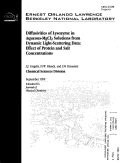 Cover page: Diffusivities of Lysozyme in Aqueous-MgCl2 Solutions from Dynamic Light-Scattering Data: Effect of Protein and Salt Concentrations