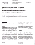Cover page: Validation of an Efficient Screening Tool to Identify Low-Income Women at High Risk for Hereditary Breast Cancer.
