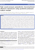 Cover page: High sound pressure piezoelectric micromachined ultrasonic transducers using sputtered potassium sodium niobate.