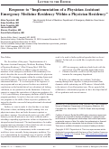 Cover page: Response to "Implementation of a Physician Assistant Emergency Medicine Residency Within a Physician Residency"