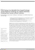 Cover page: Field Testing of an Affordable Zero-Liquid-Discharge Arsenic-Removal Technology for a Small-Community Drinking Water System in Rural California