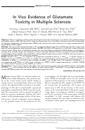 Cover page: In vivo evidence of glutamate toxicity in multiple sclerosis