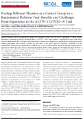 Cover page: Pooling Different Placebos as a Control Group in a Randomized Platform Trial: Benefits and Challenges From Experience in the ACTIV-2 COVID-19 Trial