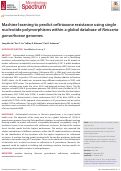 Cover page: Machine learning to predict ceftriaxone resistance using single nucleotide polymorphisms within a global database of Neisseria gonorrhoeae genomes.