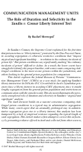 Cover page: Communication Management Units: The Role of Duration and Selectivity in the Sandin v. Conner Liberty Interest Test