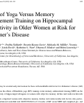 Cover page: Impact of Yoga Versus Memory Enhancement Training on Hippocampal Connectivity in Older Women at Risk for Alzheimer’s Disease