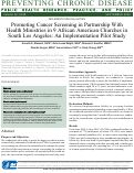 Cover page: Promoting Cancer Screening in Partnership With Health Ministries in 9 African American Churches in South Los Angeles: An Implementation Pilot Study.