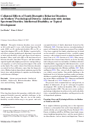 Cover page: Collateral Effects of Youth Disruptive Behavior Disorders on Mothers’ Psychological Distress: Adolescents with Autism Spectrum Disorder, Intellectual Disability, or Typical Development