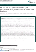 Cover page: Factors predicting doctors reporting of performance change in response to multisource feedback
