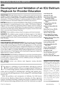 Cover page of Development and Validation of an ICU Delirium Playbook for Provider Education