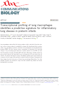 Cover page: Transcriptional profiling of lung macrophages identifies a predictive signature for inflammatory lung disease in preterm infants.