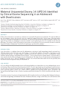 Cover page: Maternal Uniparental Disomy 14 (UPD14) Identified by Clinical Exome Sequencing in an Adolescent with Diverticulosis.