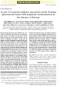 Cover page: A case of recurrent epilepsy‐associated rosette‐forming glioneuronal tumor with anaplastic transformation in the absence of therapy