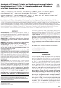 Cover page: Analysis of Clinical Criteria for Discharge Among Patients Hospitalized for COVID-19: Development and Validation of a Risk Prediction Model.