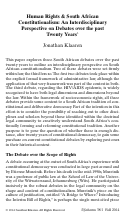 Cover page: Human Rights &amp; South African Constitutionalism: An Interdisciplinary Perspective on Debates over the past Twenty Years