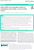 Cover page: Adult ADHD and emerging models of maladaptive personality: a meta-analytic review