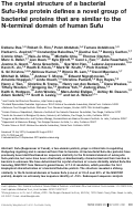 Cover page: The crystal structure of a bacterial Sufu‐like protein defines a novel group of bacterial proteins that are similar to the N‐terminal domain of human Sufu