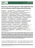 Cover page: Discovery of the first genome-wide significant risk loci for attention deficit/hyperactivity disorder.