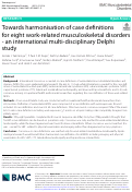 Cover page: Towards harmonisation of case definitions for eight work-related musculoskeletal disorders - an international multi-disciplinary Delphi study