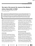 Cover page of The state of the journal: the <i>Journal of the Medical Library Association</i> in 2020.