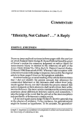 Cover page: “Ethnicity, Not Culture?…” A Reply