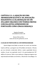 Cover page: A adoção de uma abordagem eclética: da avaliação-diagnóstica à elaboração de um syllabus orgânico em turmas mistas com falantes/aprendizes de português como língua herança. 