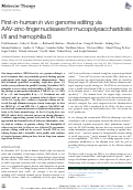 Cover page: First-in-human in&nbsp;vivo genome editing via AAV-zinc-finger nucleases for mucopolysaccharidosis I/II and hemophilia B.