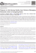 Cover page: Purpose in Life Among Family Care Partners Managing Dementia: Links to Caregiving Gains