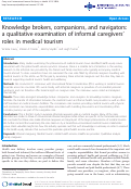 Cover page: Knowledge brokers, companions, and navigators: a qualitative examination of informal caregivers’ roles in medical tourism