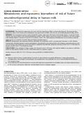 Cover page: Metabolomic and exposomic biomarkers of risk of future neurodevelopmental delay in human milk