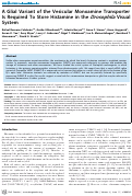 Cover page: A Glial Variant of the Vesicular Monoamine Transporter Is Required To Store Histamine in the Drosophila Visual System