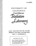 Cover page: LINAC INJECTION FOR THE 340-Mev BERKELEY ELECTRON SYNCHROTRON: PART II - EXPERIMENTAL