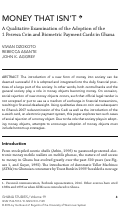 Cover page of Money That Isn't:&nbsp;A Qualitative Examination of the Adoption of the 1 Pesewa Coin and Biometric Payment Cards in Ghana