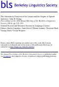 Cover page: The Articulatory Function of the Larynx and the Origins of Speech