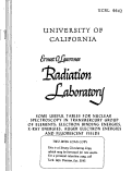 Cover page: SOME USEFUL TABLES FOR NUCLEAR SPECTROSCOPY IN TRANSMERCURY GROUP OF ELEMENTS: ELECTRON BINDING ENERGIES, X-RAY ENERGIES, AUGER ELECTRON ENERGIES AND FLUORESCENT YIELDS